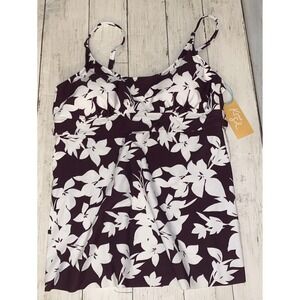 Kona Sol Bikini Top Womens M Burgundy White Floral Tankini Swim Target NEW M